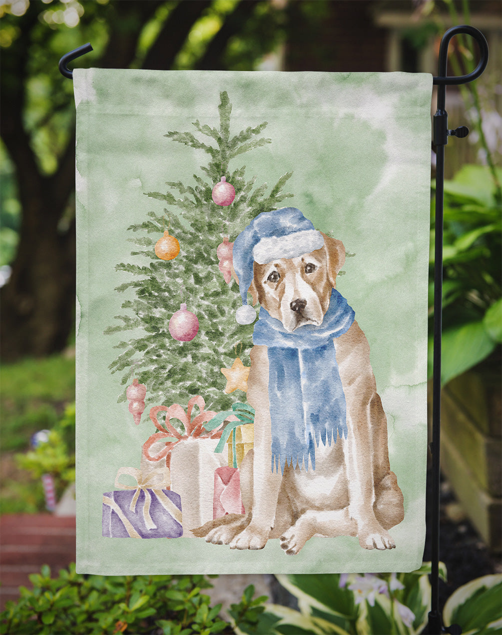 Labrador Retriever Yellow Christmas Presents and Tree Garden Flag