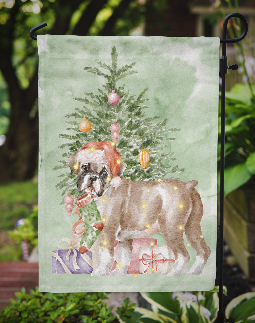 Boxer Puppy #2 Christmas Presents and Tree Garden Flag