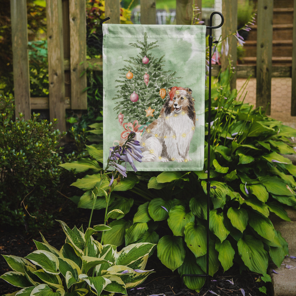Sheltie Christmas Presents and Tree Garden Flag