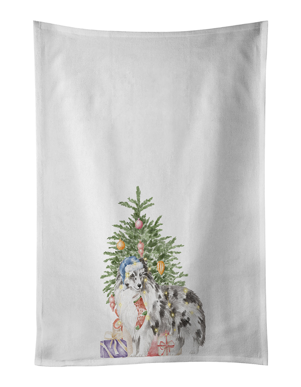 Buy this Sheltie Blue Merle Christmas Presents and Tree Kitchen Towel Set of 2