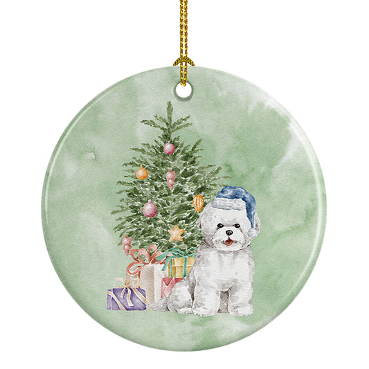 Buy this Bichon Frise Blue Hat Christmas Presents and Tree Ceramic Ornament