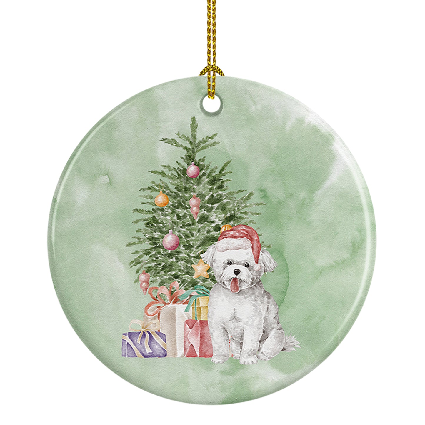 Buy this Bichon Frise Puppy Christmas Presents and Tree Ceramic Ornament