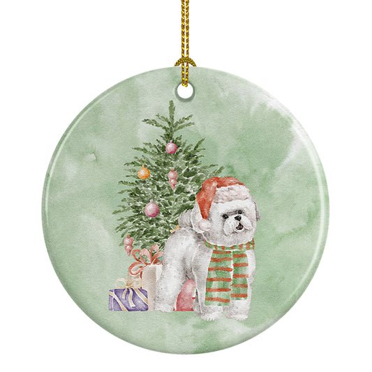 Buy this Bichon Frise Red Hat Christmas Presents and Tree Ceramic Ornament