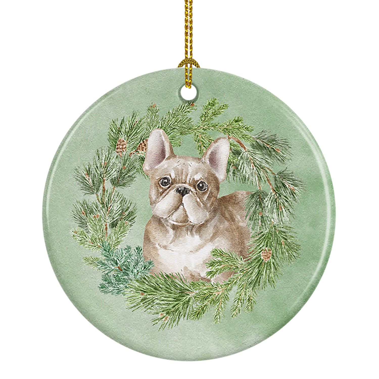 Buy this French Bulldog Fawn Christmas Wreath Ceramic Ornament