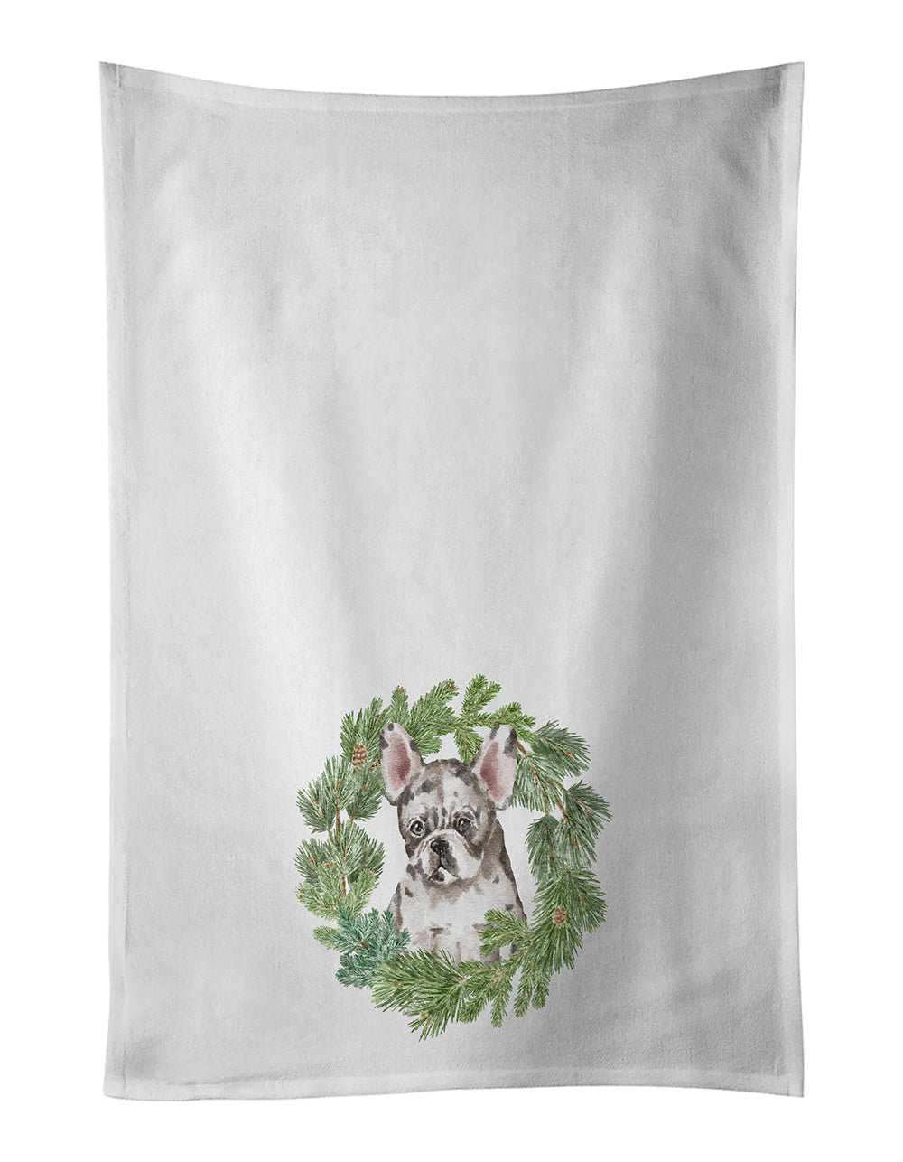 Buy this French Bulldog Puppy Pied Christmas Wreath Kitchen Towel Set of 2