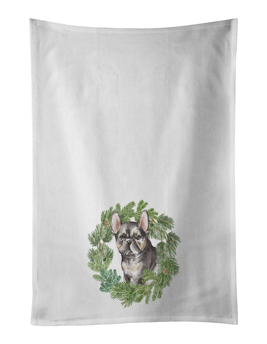 Buy this French Bulldog Puppy Black Christmas Wreath Kitchen Towel Set of 2