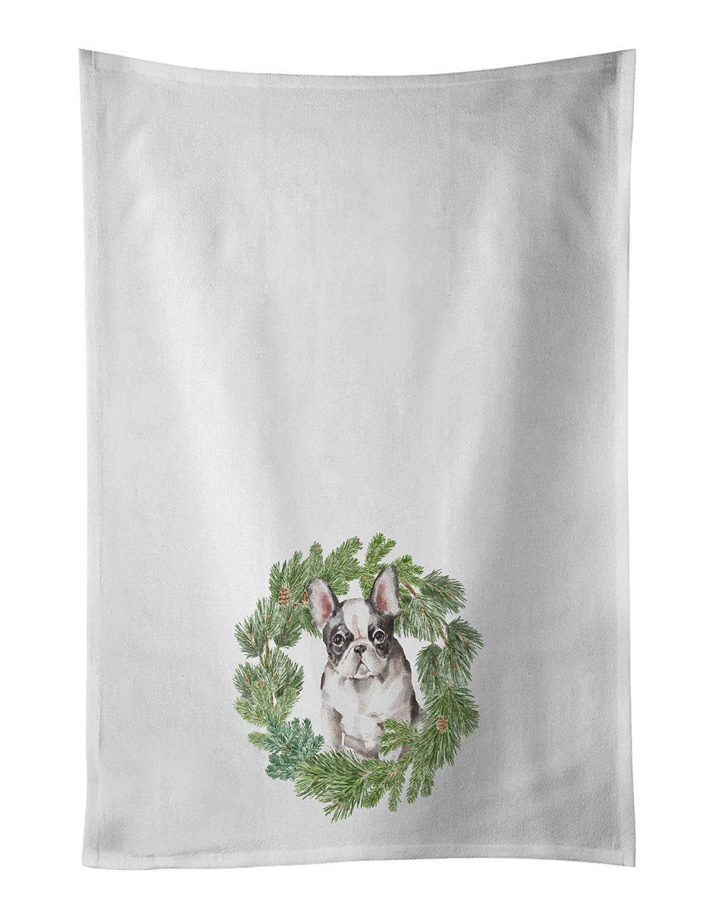 Buy this French Bulldog Black and White Christmas Wreath Kitchen Towel Set of 2