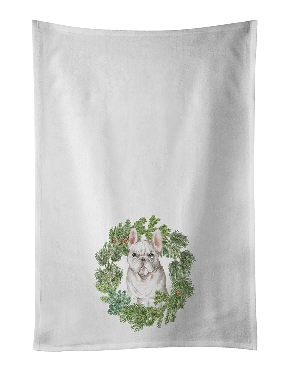 Buy this French Bulldog White Christmas Wreath Kitchen Towel Set of 2