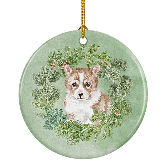 Buy this Corgi Puppy Red Christmas Wreath Ceramic Ornament