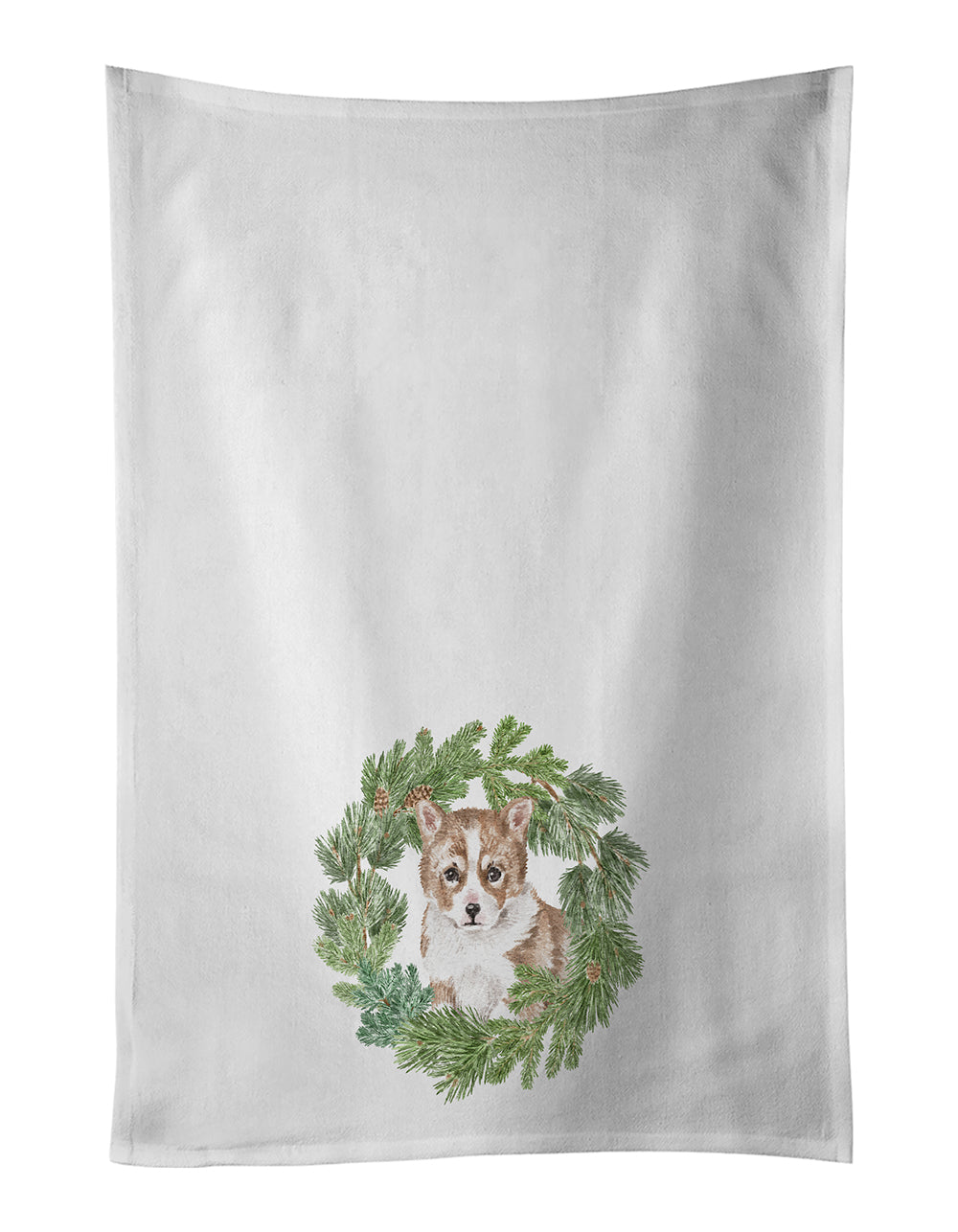 Buy this Corgi Puppy Red Christmas Wreath Kitchen Towel Set of 2