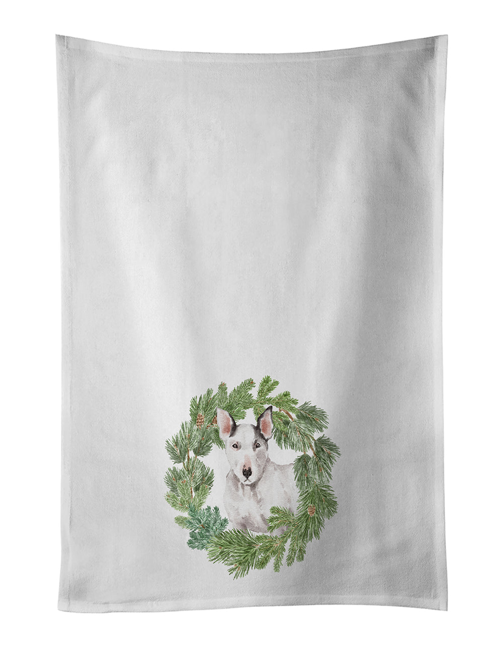 Buy this Bull Terrier White Christmas Wreath Kitchen Towel Set of 2