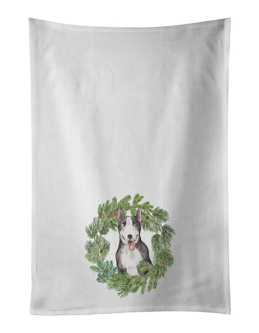 Buy this Bull Terrier Black and White Christmas Wreath Kitchen Towel Set of 2