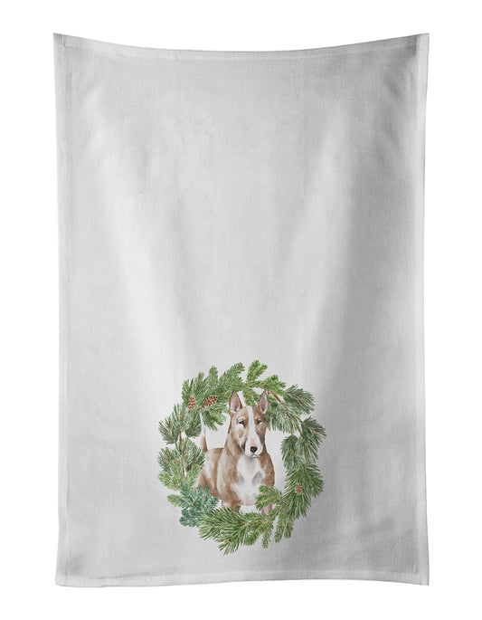 Buy this Bull Terrier Red and White Christmas Wreath Kitchen Towel Set of 2