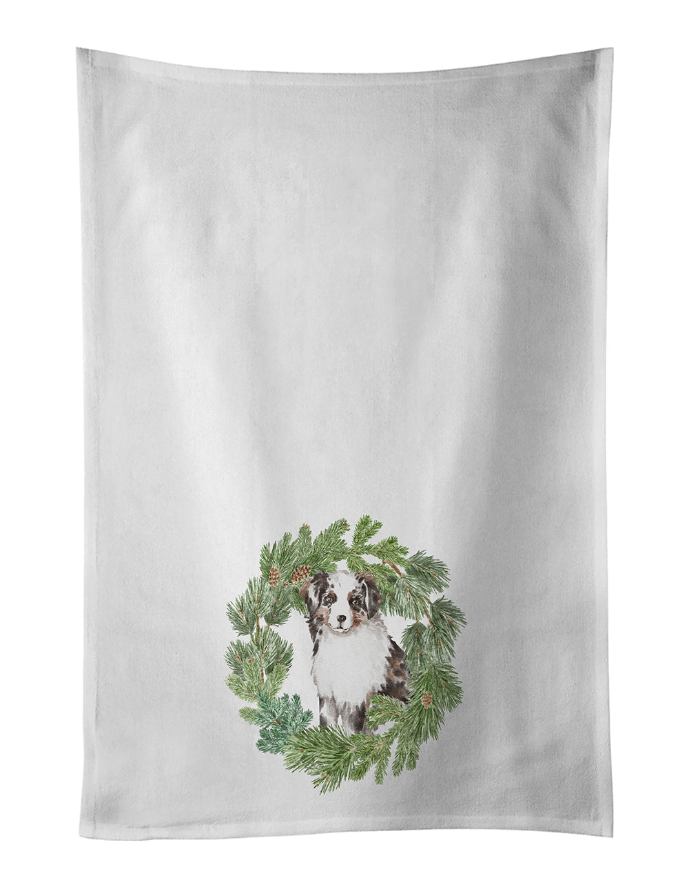 Buy this Australian Shepherd Puppy Blue Merle Christmas Wreath Kitchen Towel Set of 2