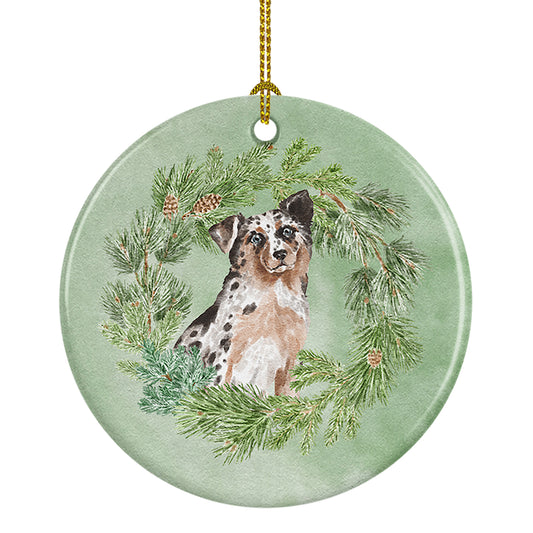 Buy this Australian Shepherd Blue Merle Shorthaired Christmas Wreath Ceramic Ornament