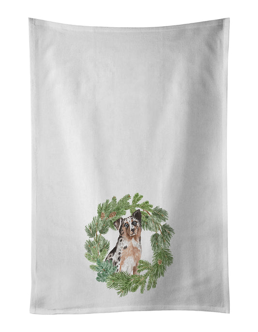 Buy this Australian Shepherd Blue Merle Shorthaired Christmas Wreath Kitchen Towel Set of 2