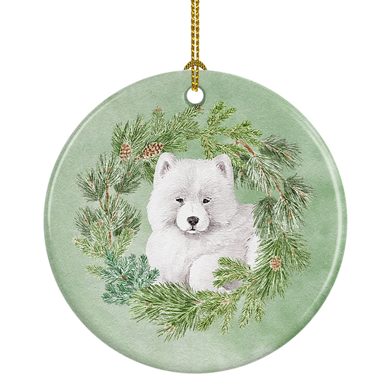 Buy this Samoyed Puppy Christmas Wreath Ceramic Ornament