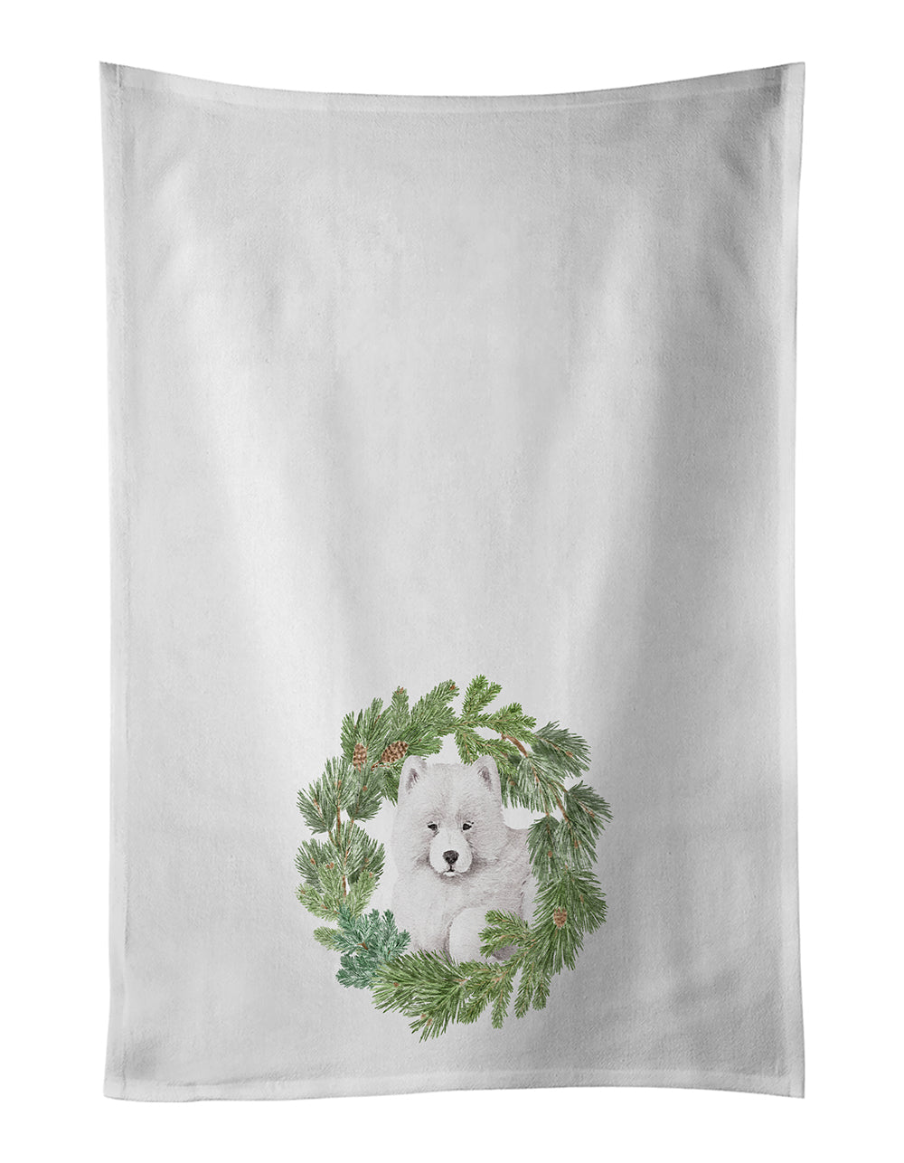 Buy this Samoyed Puppy Christmas Wreath Kitchen Towel Set of 2