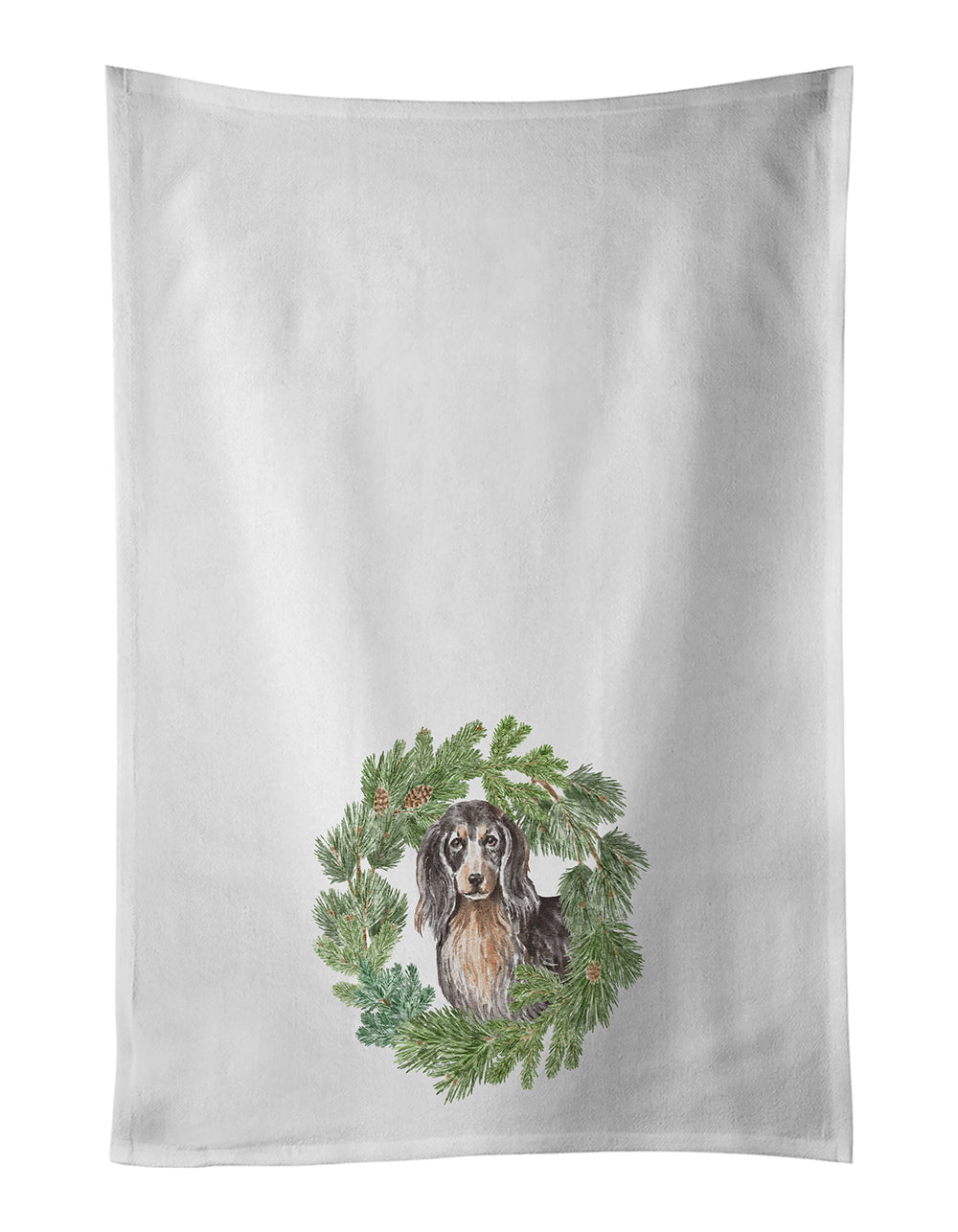 Buy this Dachshund Black and Tan Longhaired  Christmas Wreath Kitchen Towel Set of 2