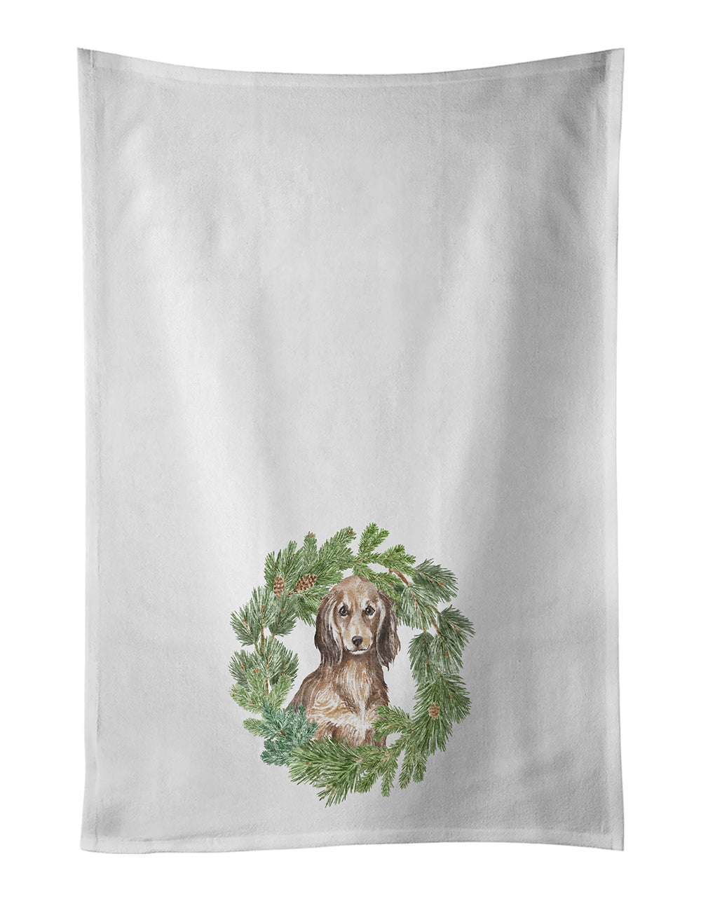 Buy this Dachshund Sable Longhaired Christmas Wreath Kitchen Towel Set of 2