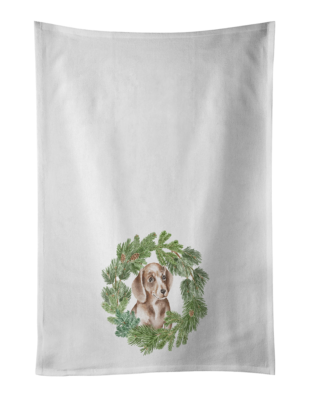 Buy this Dachshund Red Puppy Christmas Wreath Kitchen Towel Set of 2