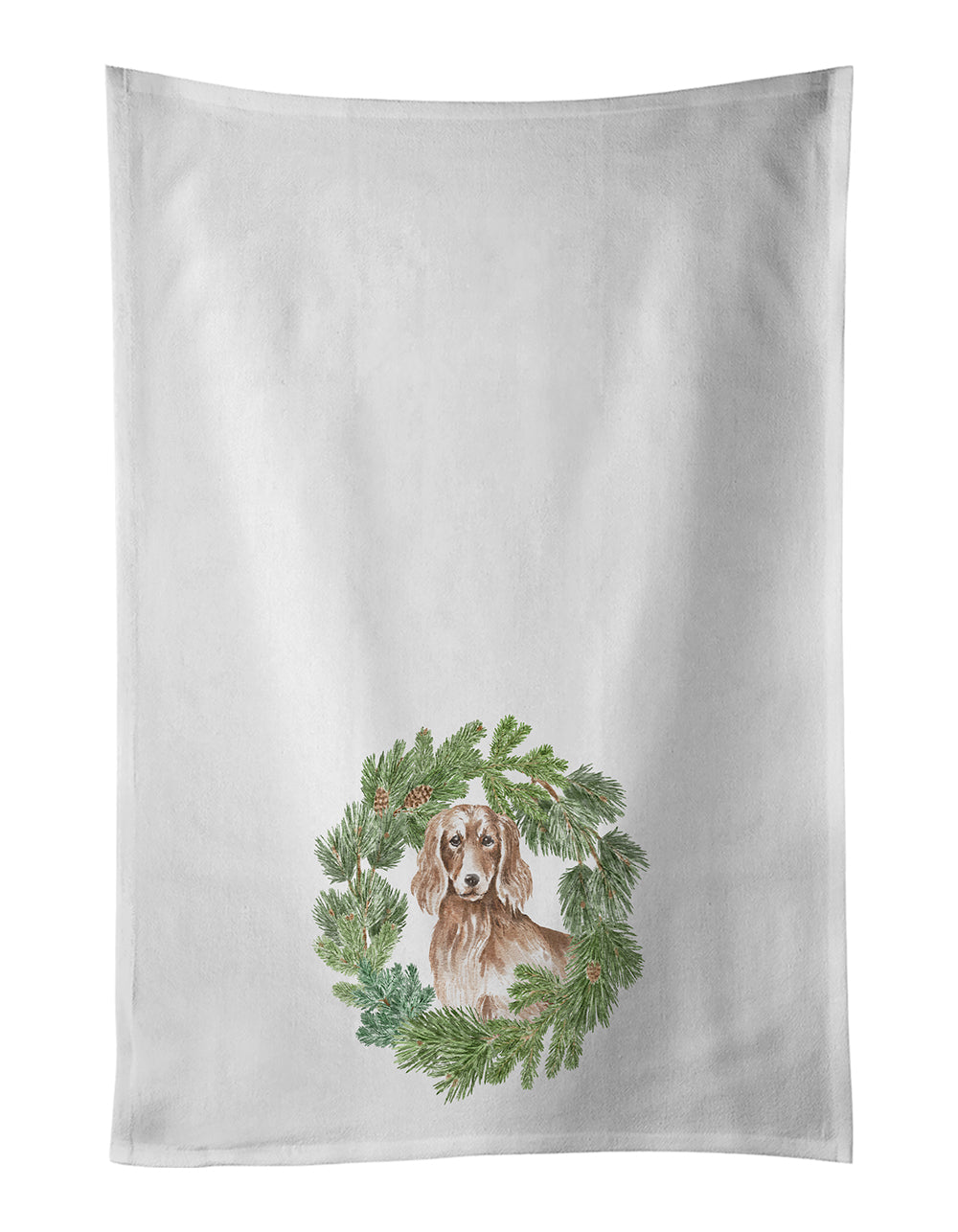 Buy this Dachshund Red Longhaired Christmas Wreath Kitchen Towel Set of 2