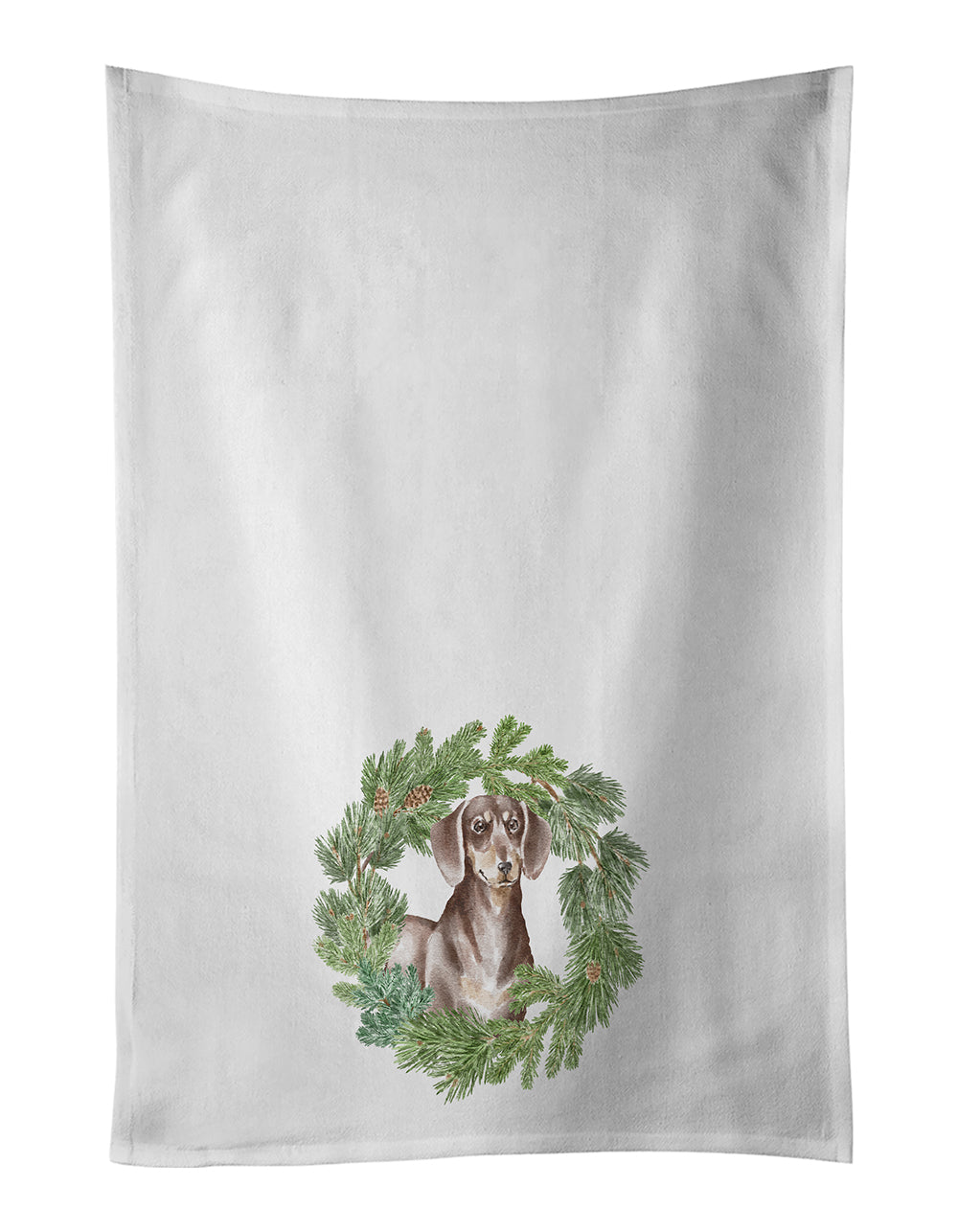 Buy this Dachshund Chocolate and Tan Christmas Wreath Kitchen Towel Set of 2