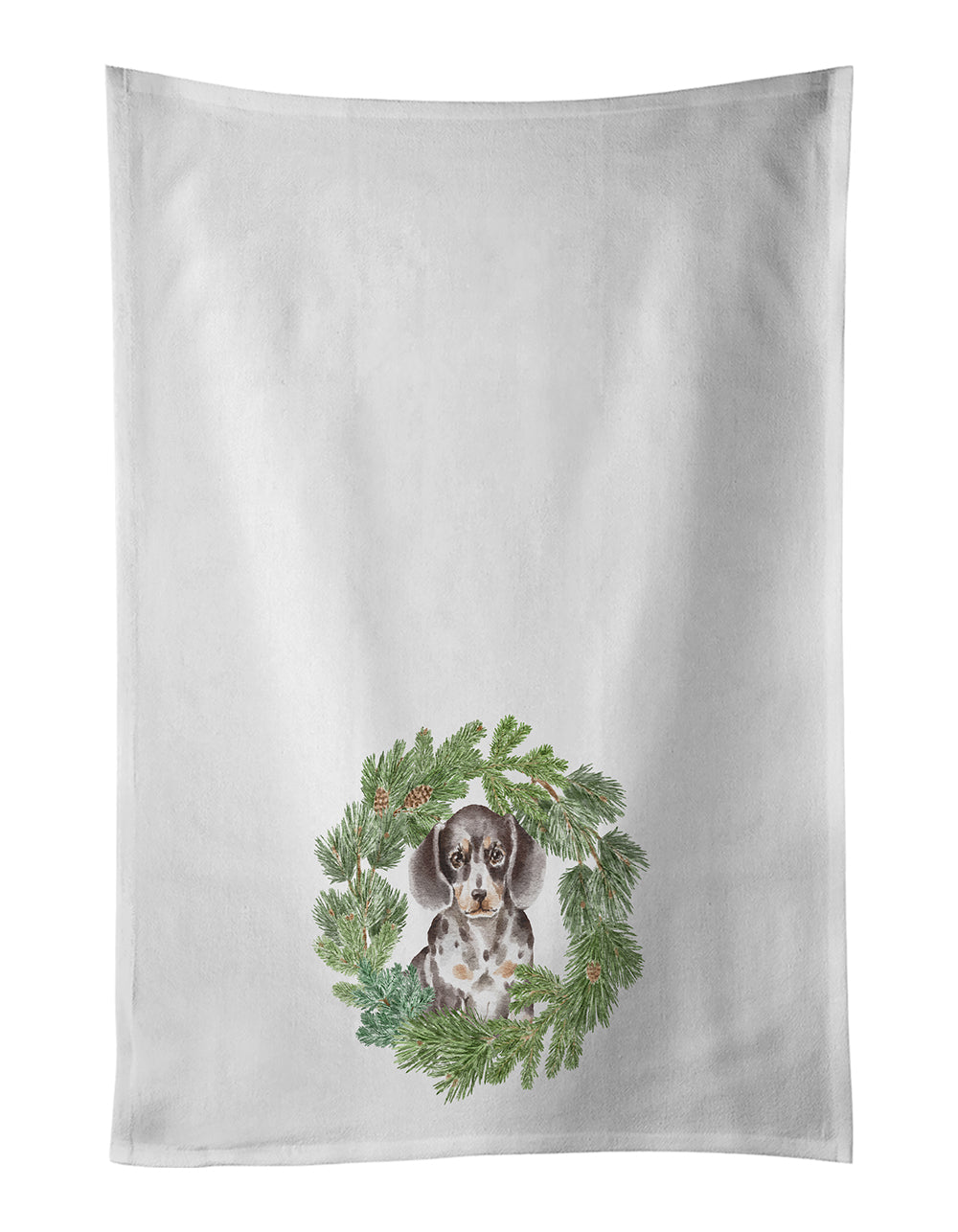 Buy this Dachshund Puppy Dappled Christmas Wreath Kitchen Towel Set of 2