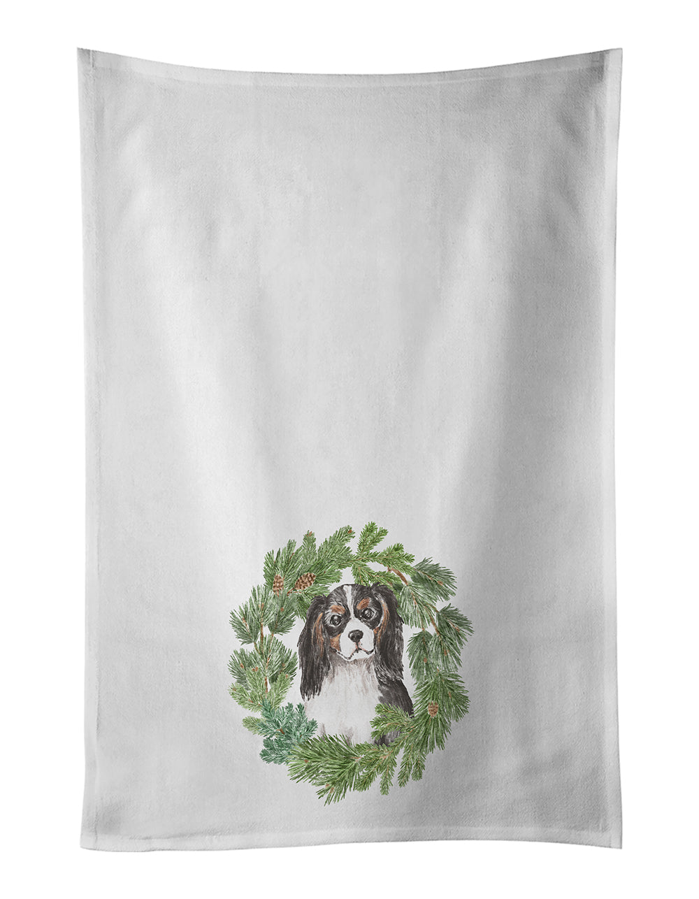 Buy this Cavalier Spaniel Tricolor Head Tilt Christmas Wreath Kitchen Towel Set of 2