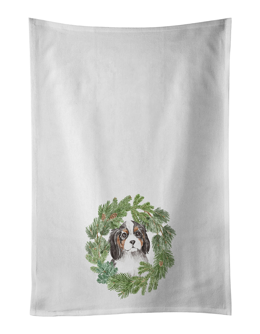 Buy this Cavalier Spaniel Puppy Tricolor Christmas Wreath Kitchen Towel Set of 2