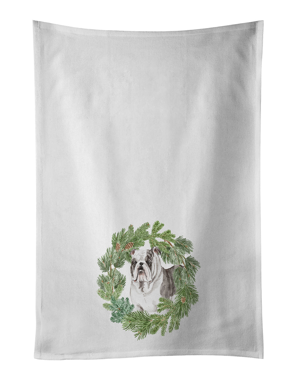 Buy this Bulldog Brindled Christmas Wreath Kitchen Towel Set of 2