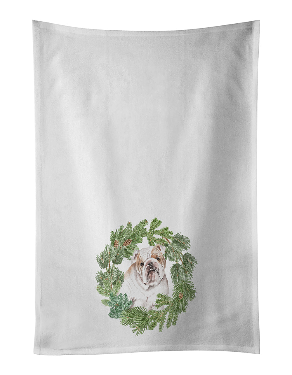 Buy this Bulldog Fawn Head Tilt Christmas Wreath Kitchen Towel Set of 2