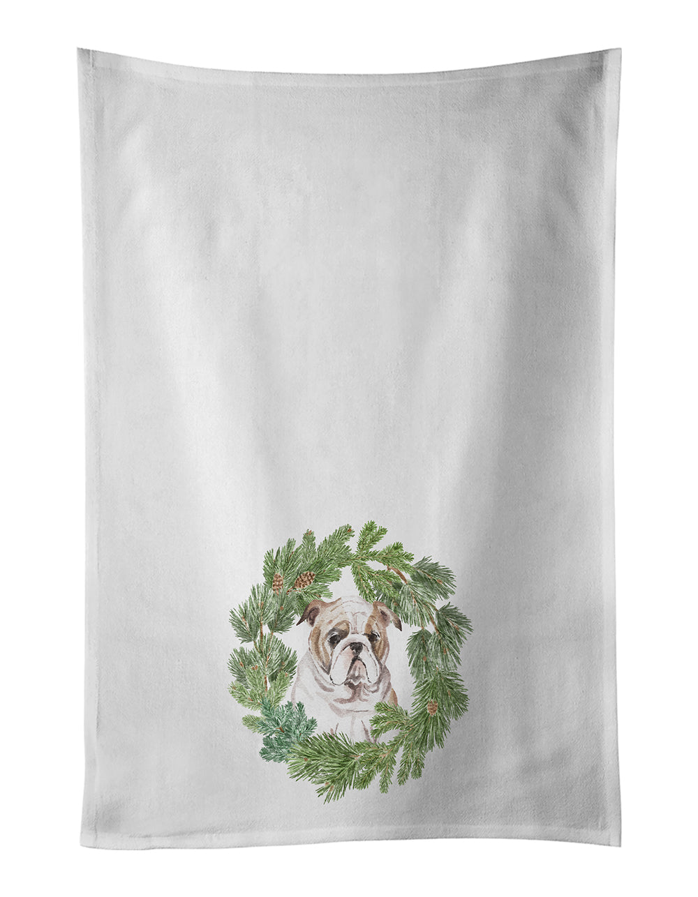 Buy this Bulldog Puppy Fawn Christmas Wreath Kitchen Towel Set of 2