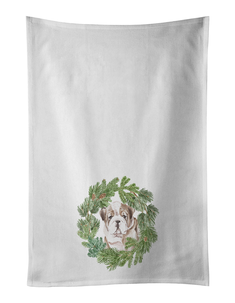 Buy this Bulldog Puppy Fawn Brindle Christmas Wreath Kitchen Towel Set of 2