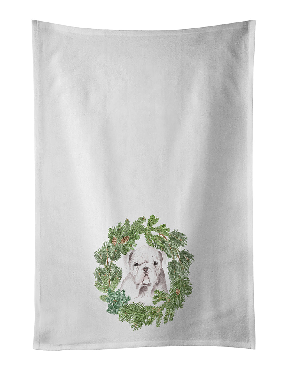Buy this Bulldog Puppy White Christmas Wreath Kitchen Towel Set of 2