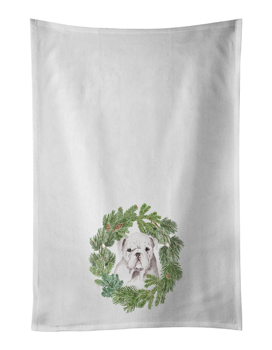 Buy this Bulldog Puppy White Christmas Wreath Kitchen Towel Set of 2