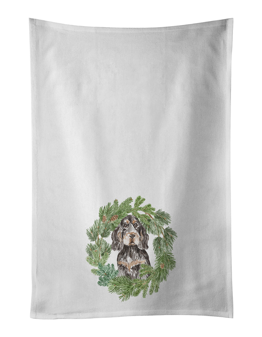 Buy this Cocker Spaniel Black Tan Christmas Wreath Kitchen Towel Set of 2