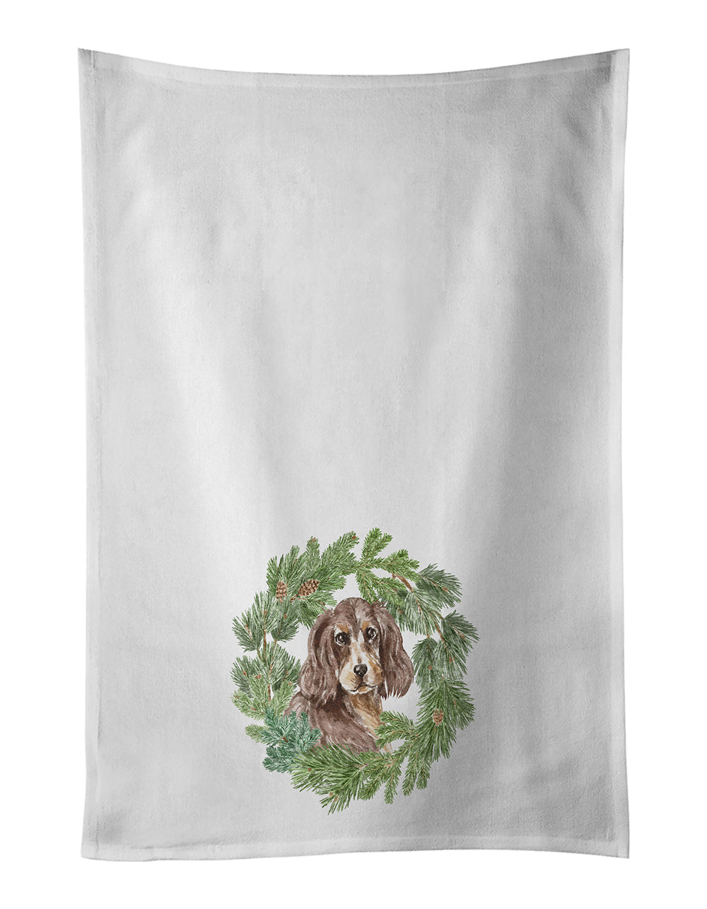 Buy this Cocker Spaniel Liver and Tan Christmas Wreath Kitchen Towel Set of 2