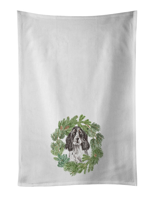 Buy this Cocker Spaniel Black and White Ticked Christmas Wreath Kitchen Towel Set of 2