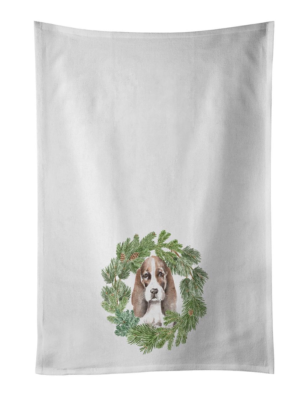 Buy this Basset Hound Puppy Brown White and Black Christmas Wreath Kitchen Towel Set of 2