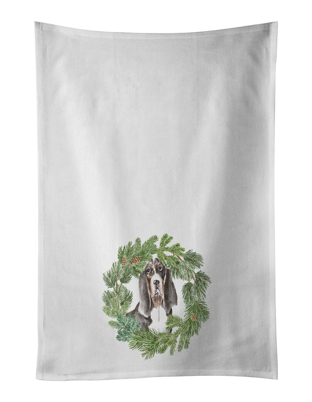 Buy this Basset Hound Black White Brown Christmas Wreath Kitchen Towel Set of 2