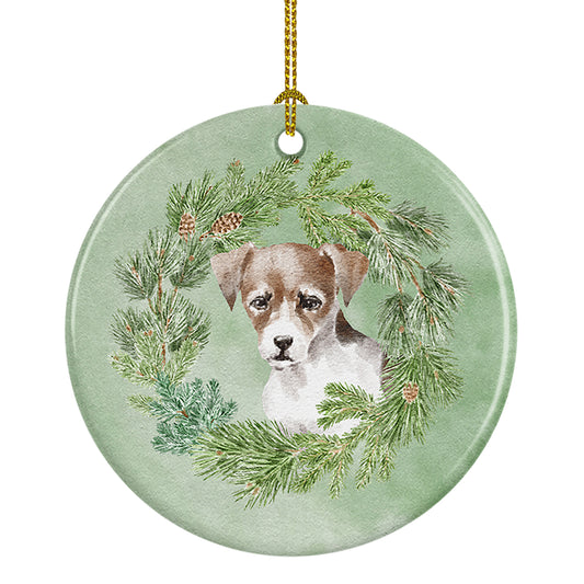 Buy this Jack Russell Terrier Puppy Tricolor Christmas Wreath Ceramic Ornament