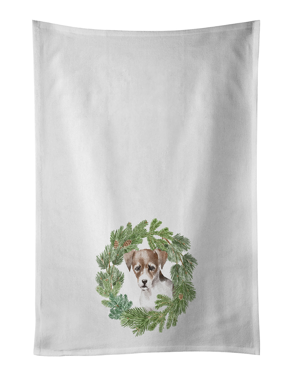 Buy this Jack Russell Terrier Puppy Tricolor Christmas Wreath Kitchen Towel Set of 2