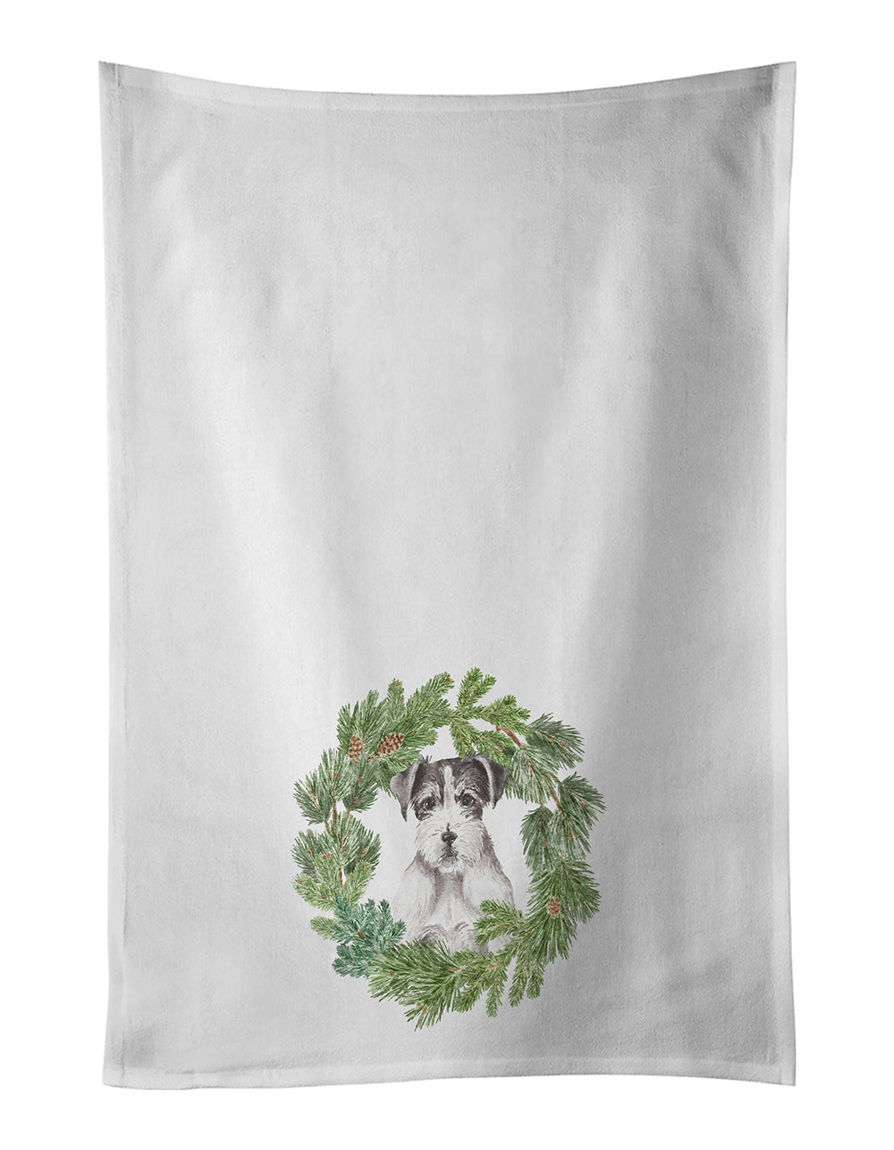 Buy this Jack Russell Terrier Black and White Wirehaired Christmas Wreath Kitchen Towel Set of 2