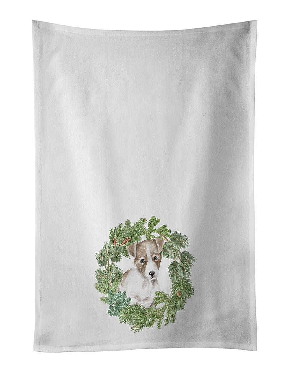 Buy this Jack Russell Terrier Puppy Chestnut and White Christmas Wreath Kitchen Towel Set of 2