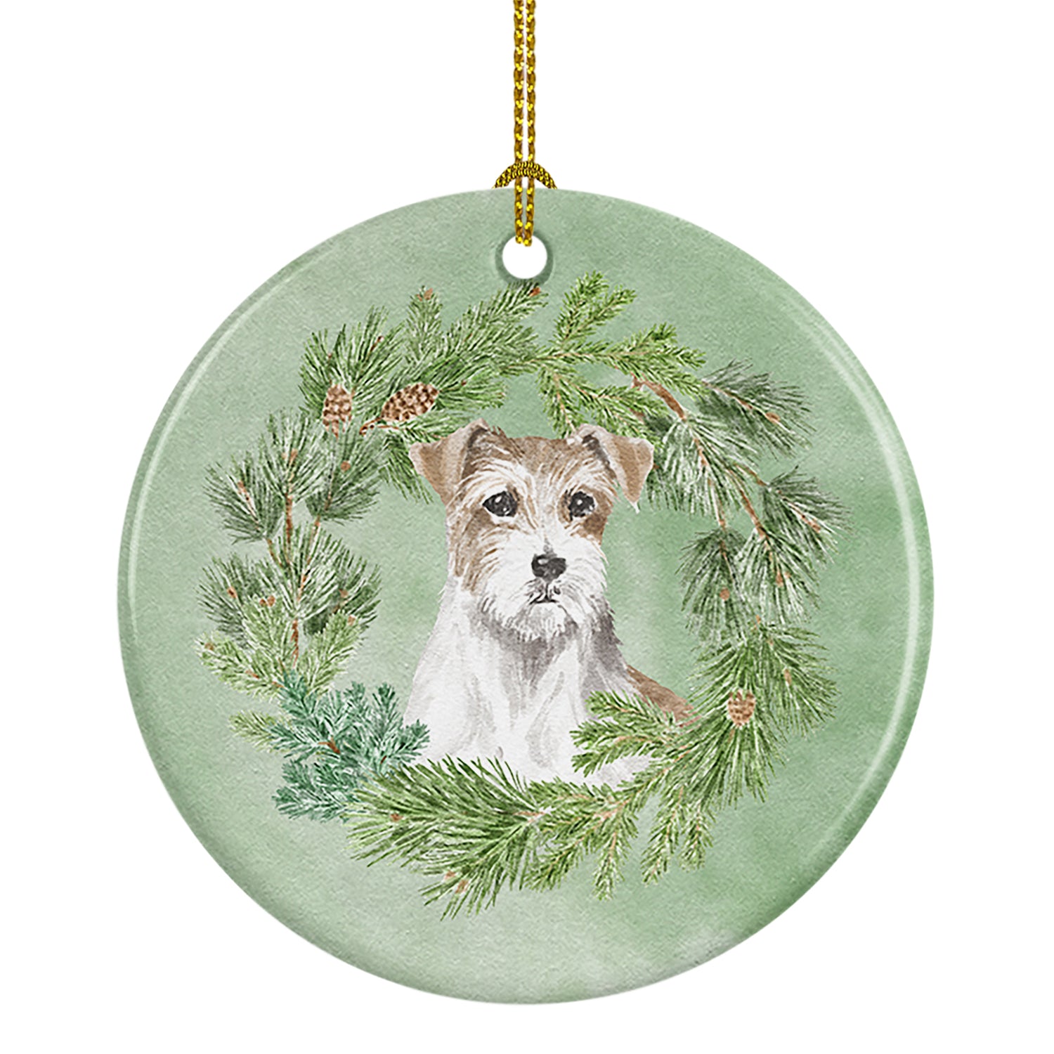 Buy this Jack Russell Terrier Chestnut and White Wirehaired Christmas Wreath Ceramic Ornament