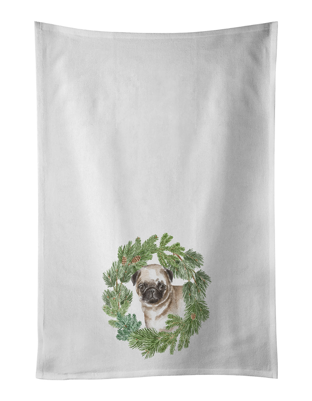 Buy this Pug Puppy Fawn Christmas Wreath Kitchen Towel Set of 2