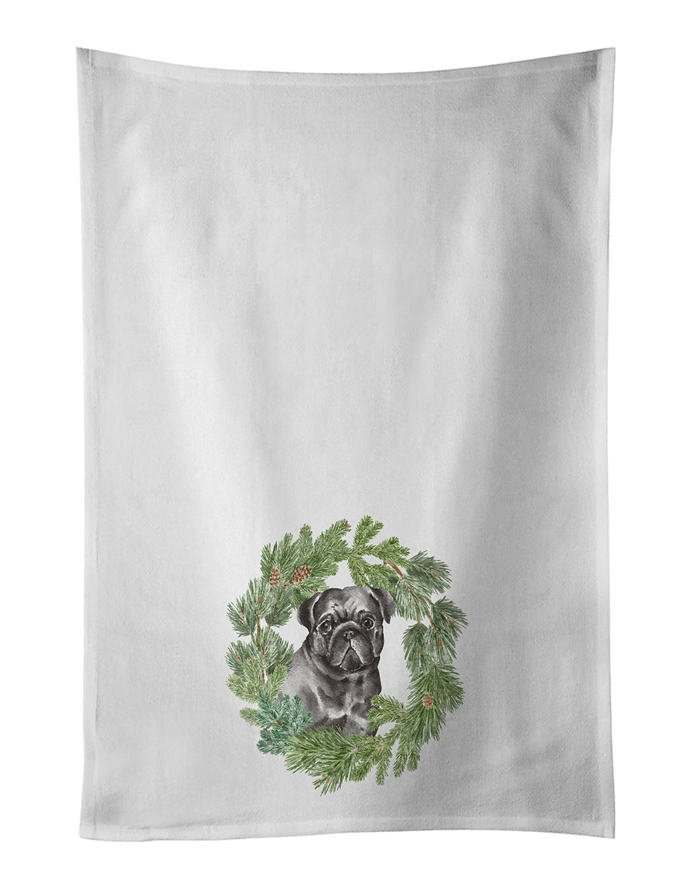 Buy this Pug Black Christmas Wreath Kitchen Towel Set of 2