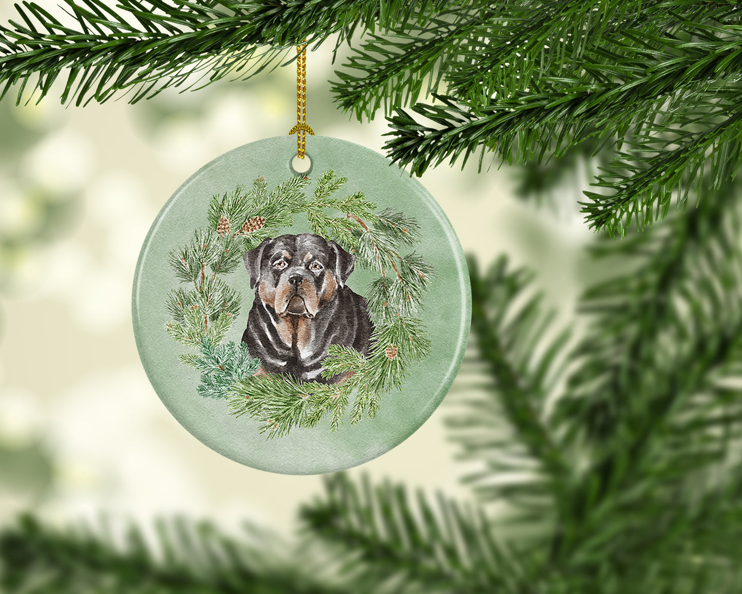 Rottweiler Christmas Wreath Ceramic Ornament