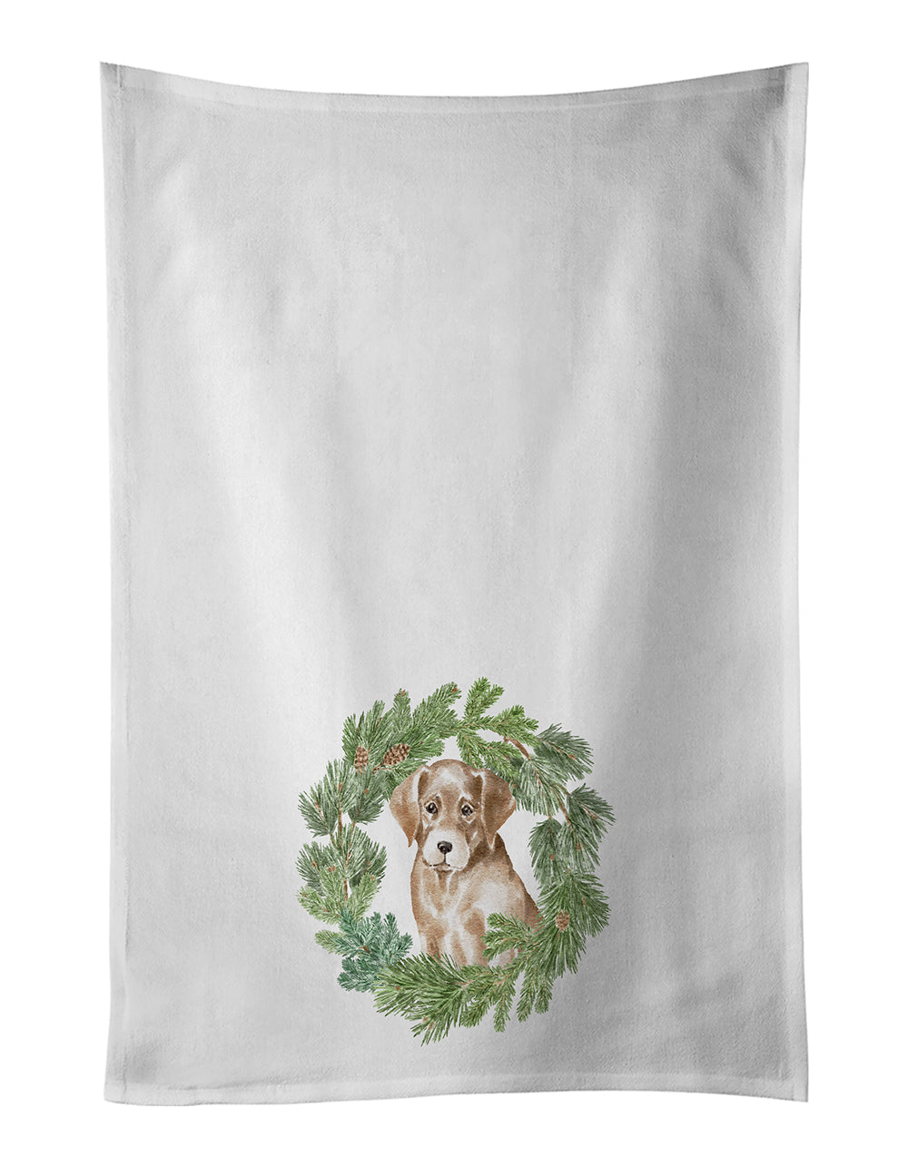 Buy this Labrador Retriever Puppy Yellow  Christmas Wreath Kitchen Towel Set of 2